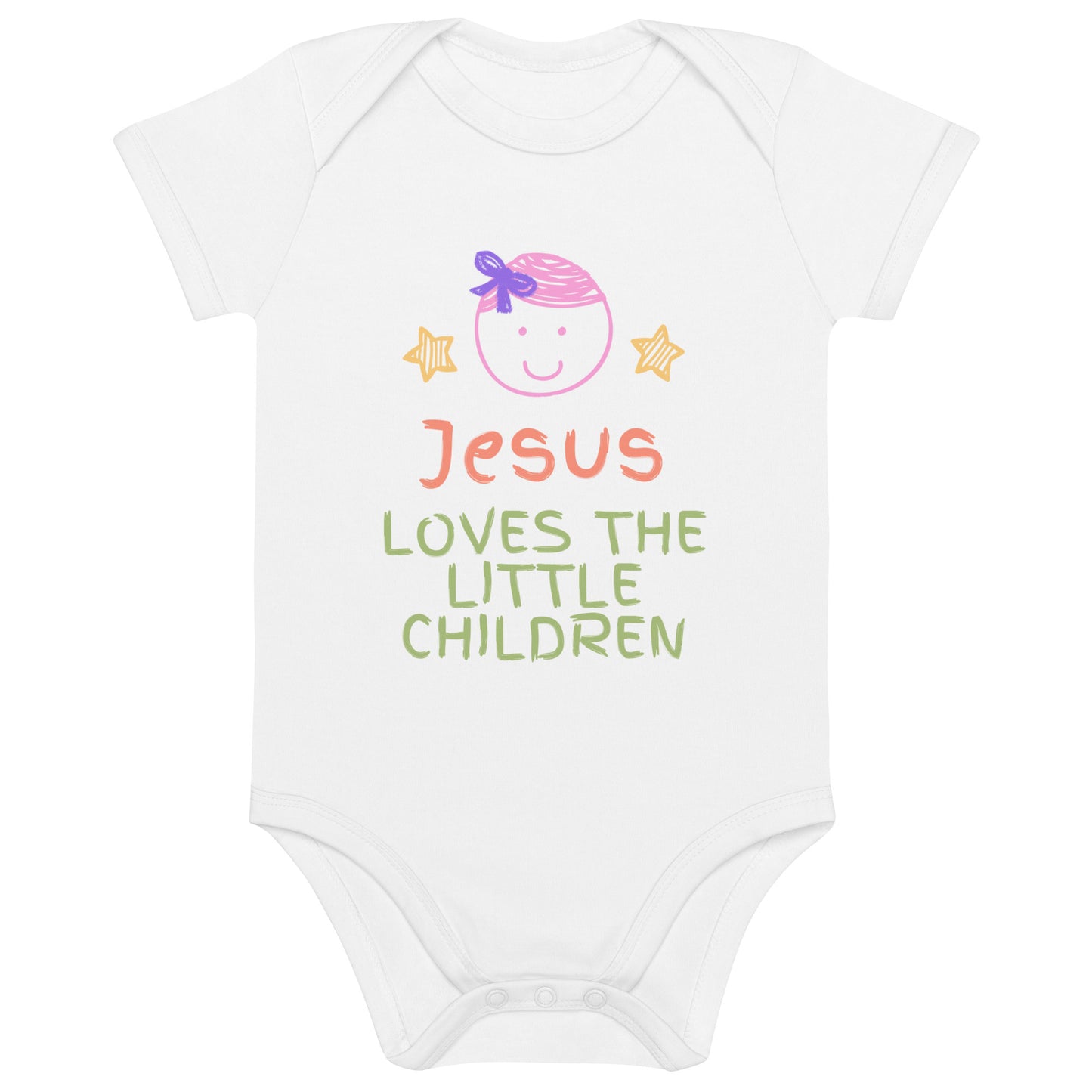 white Organic cotton baby bodysuit, soft and stretchy unisex infant clothing from Vineyard T-Shirts, Christian t-shirts