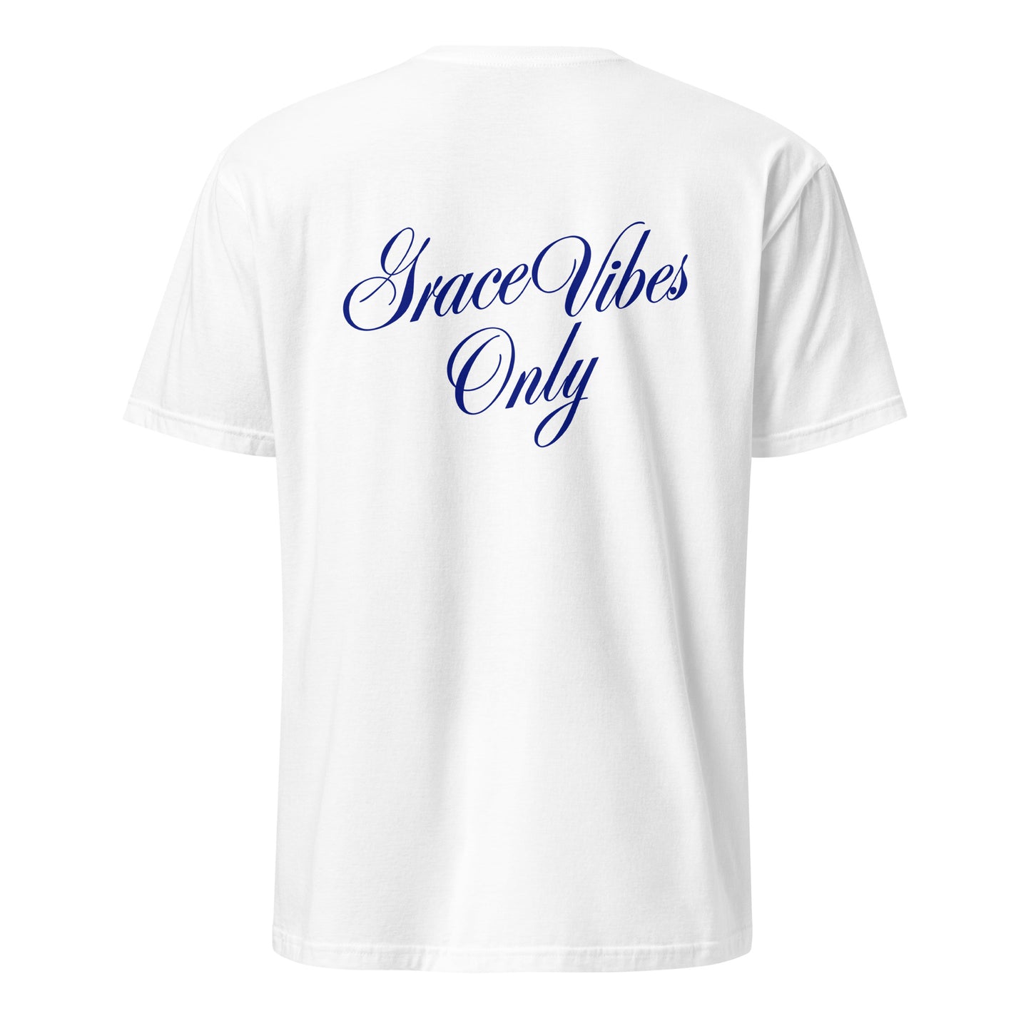 White t-shirt with 'GraceVibes Only' text on a white background