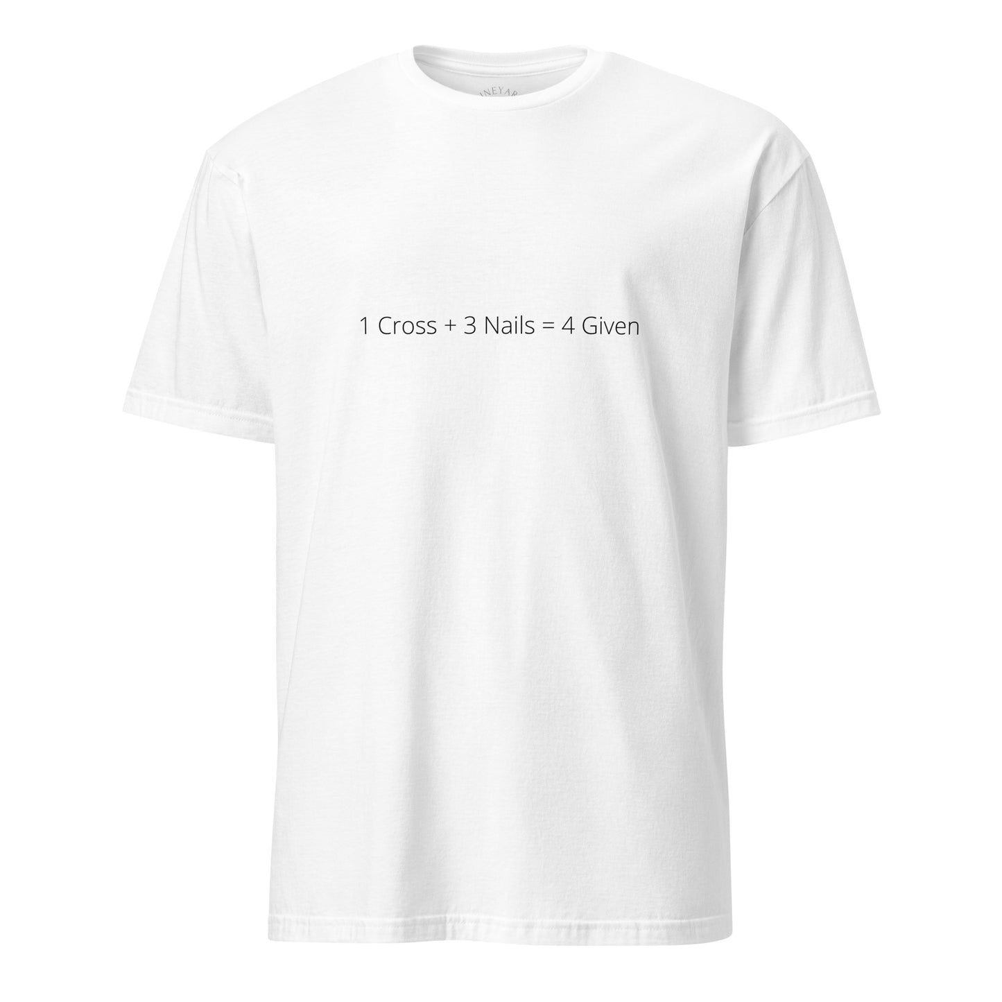 White t-shirt with text on a white background forgiven
